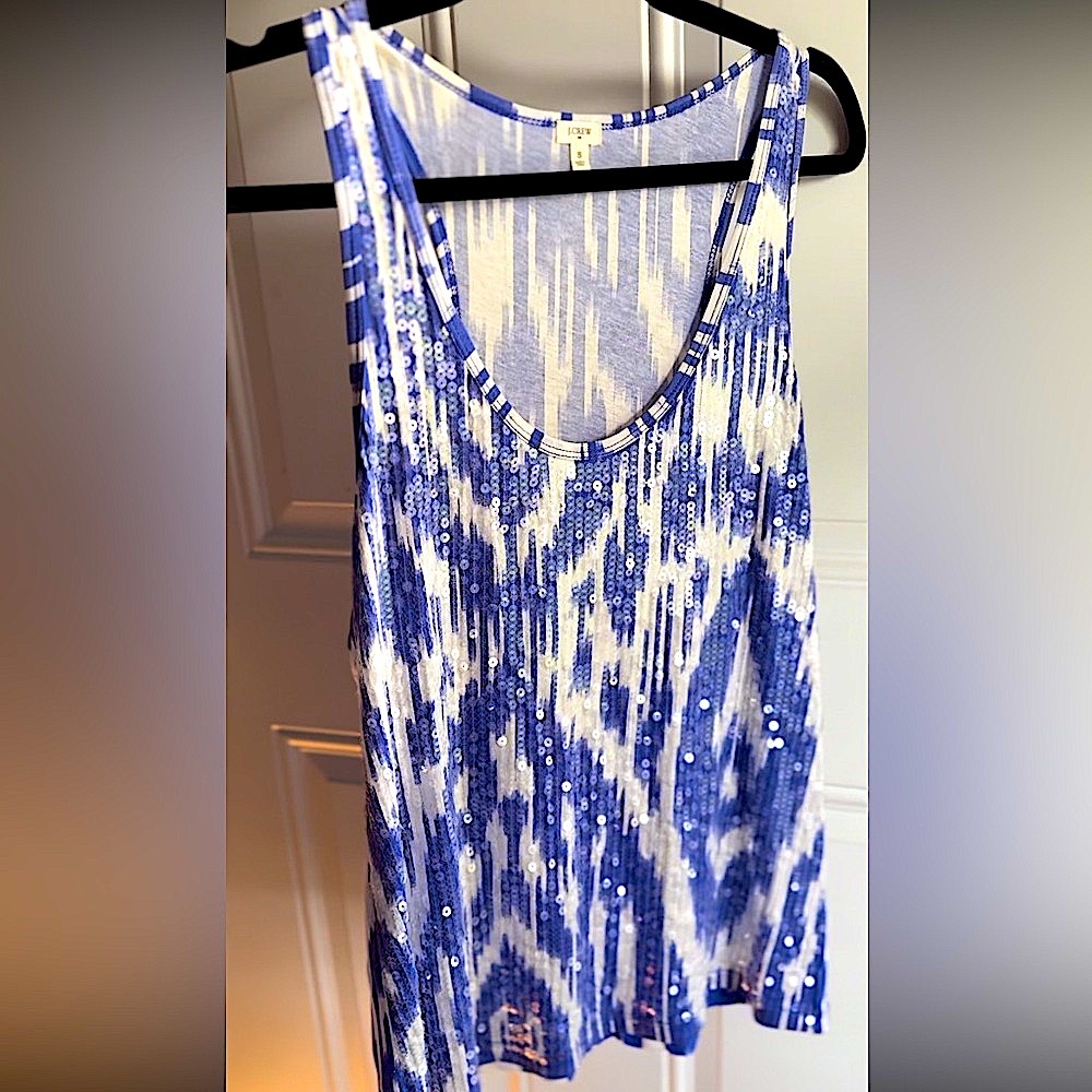 Like New JCREW Purplish Blue and White Sequin Summer Tank Top